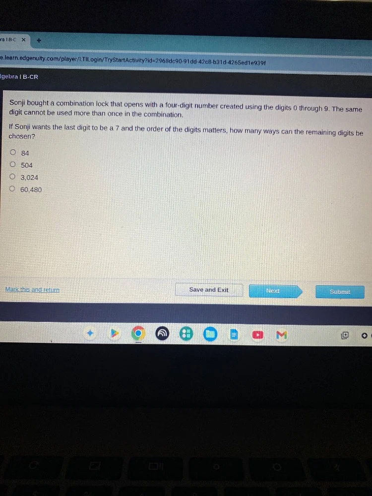 sonji bought a combination lock that opens with a four-digit number cre…