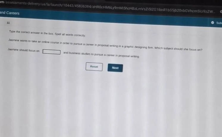 11 type the correct answer in the box. spell all words correctly. jasmi…