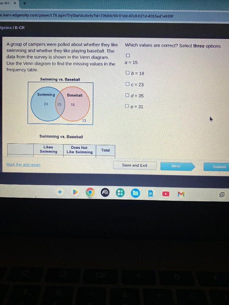 a group of campers were polled about whether they like swimming and whe…