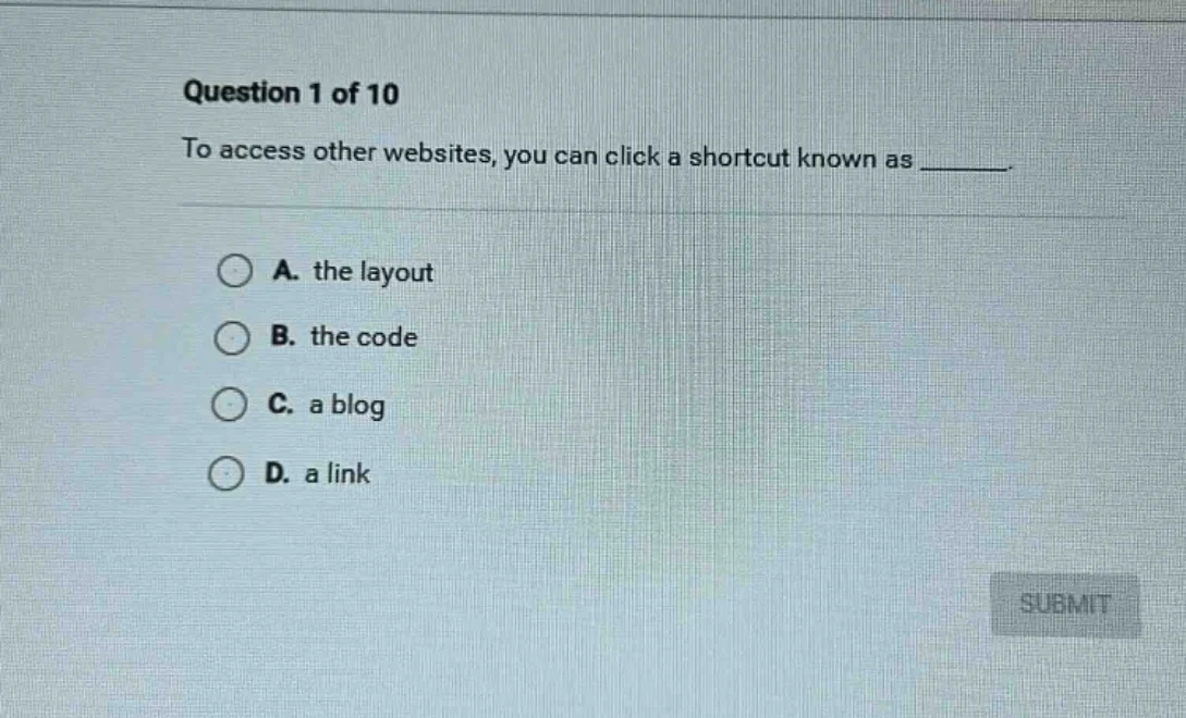 question 1 of 10 to access other websites, you can click a shortcut kno…