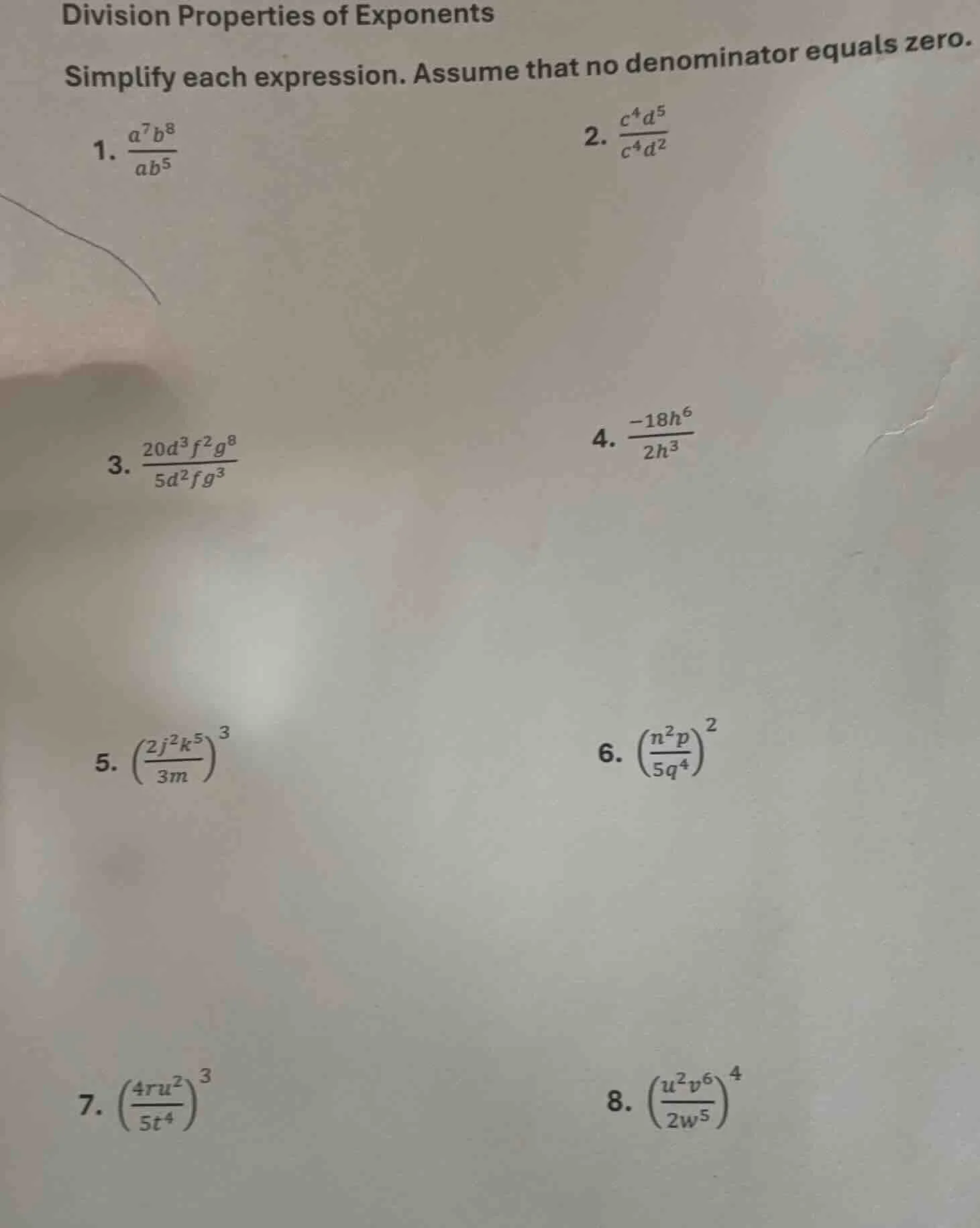 division properties of exponents simplify each expression. assume that …