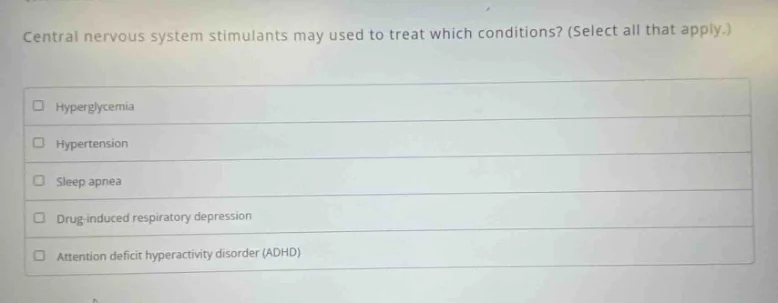central nervous system stimulants may used to treat which conditions? (…