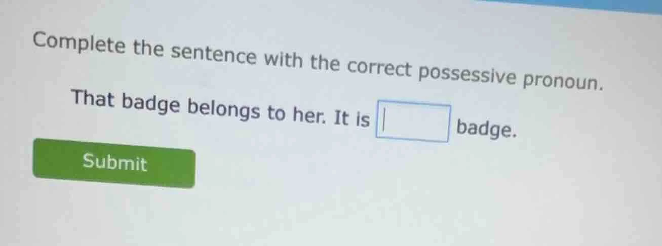 complete the sentence with the correct possessive pronoun. that badge b…