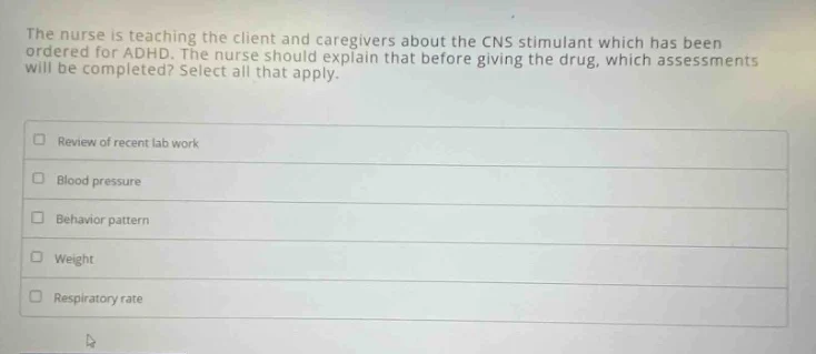 the nurse is teaching the client and caregivers about the cns stimulant…