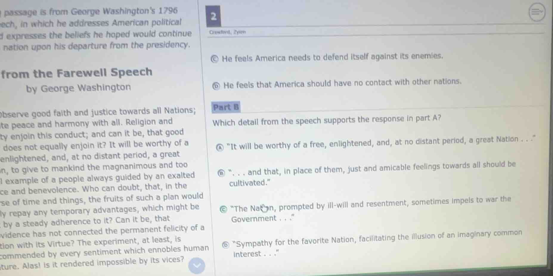 passage is from george washingtons 1796 ech, in which he addresses amer…