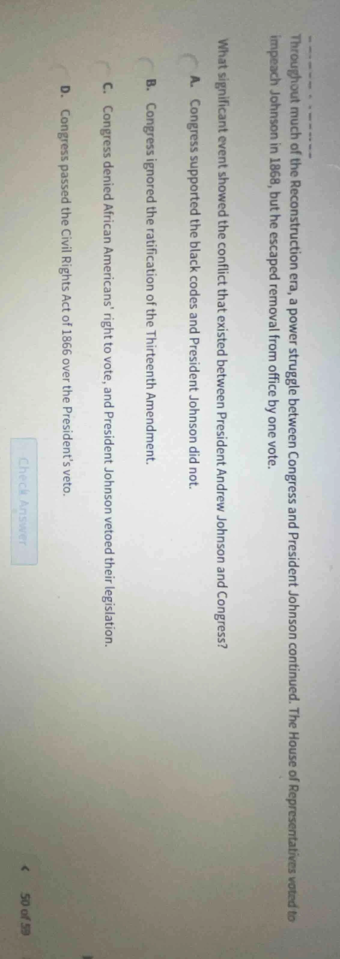 throughout much of the reconstruction era, a power struggle between con…