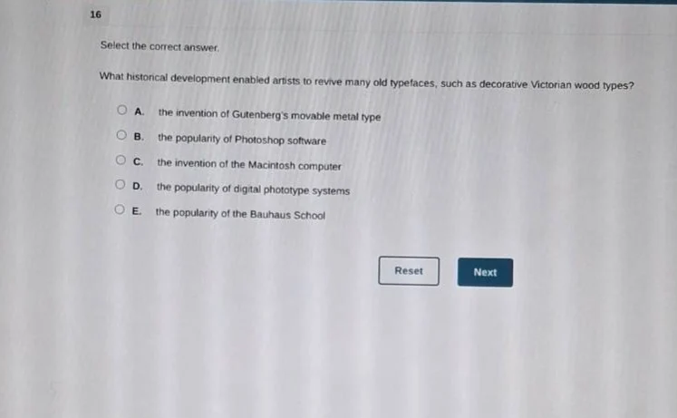 16 select the correct answer. what historical development enabled artis…