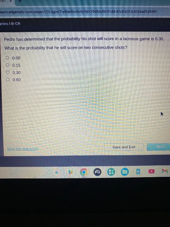 ebra i b-cr pedro has determined that the probability his shot will sco…