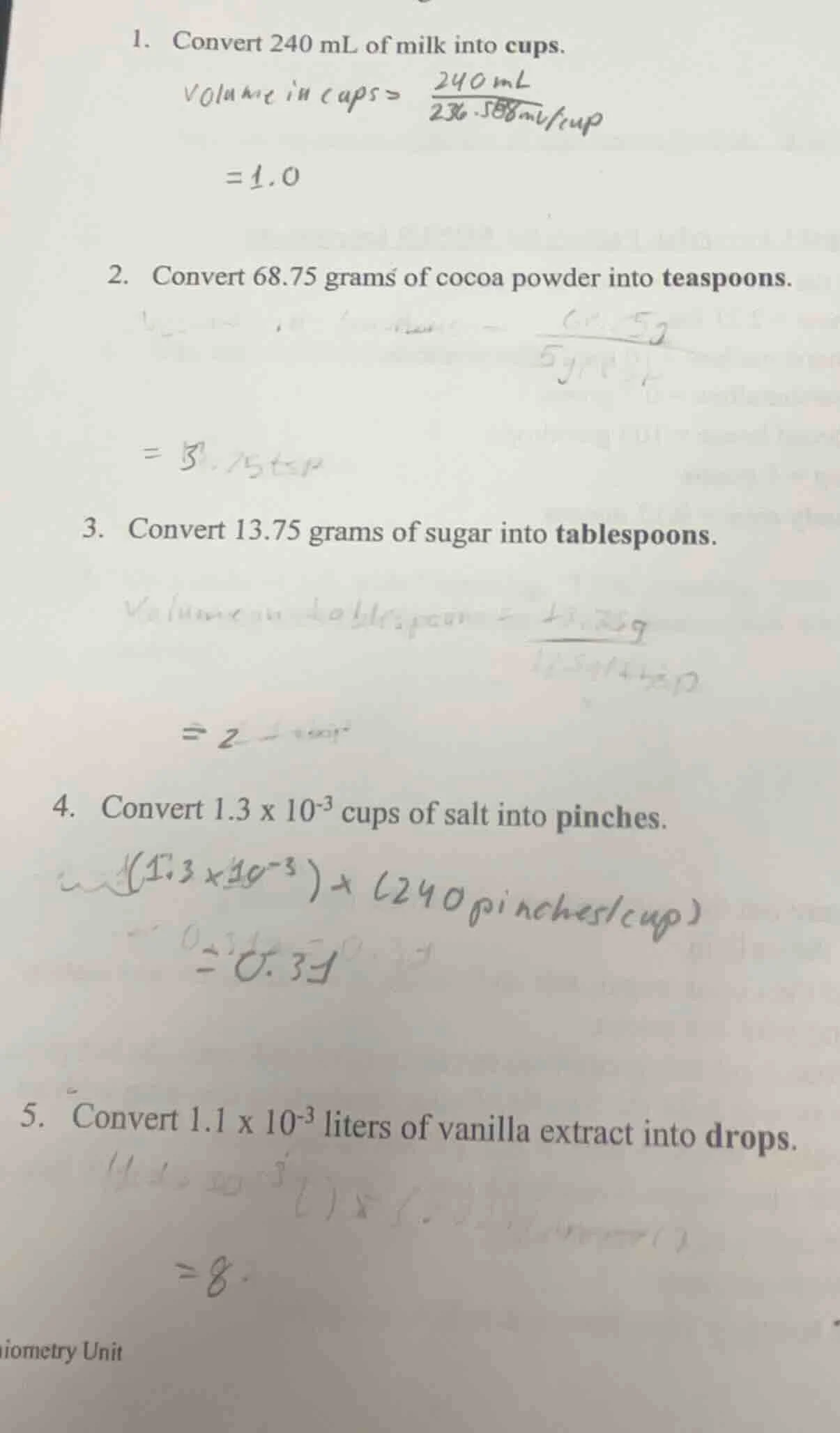 1. convert 240 ml of milk into cups. volume in cups = $\frac{240 \text{…