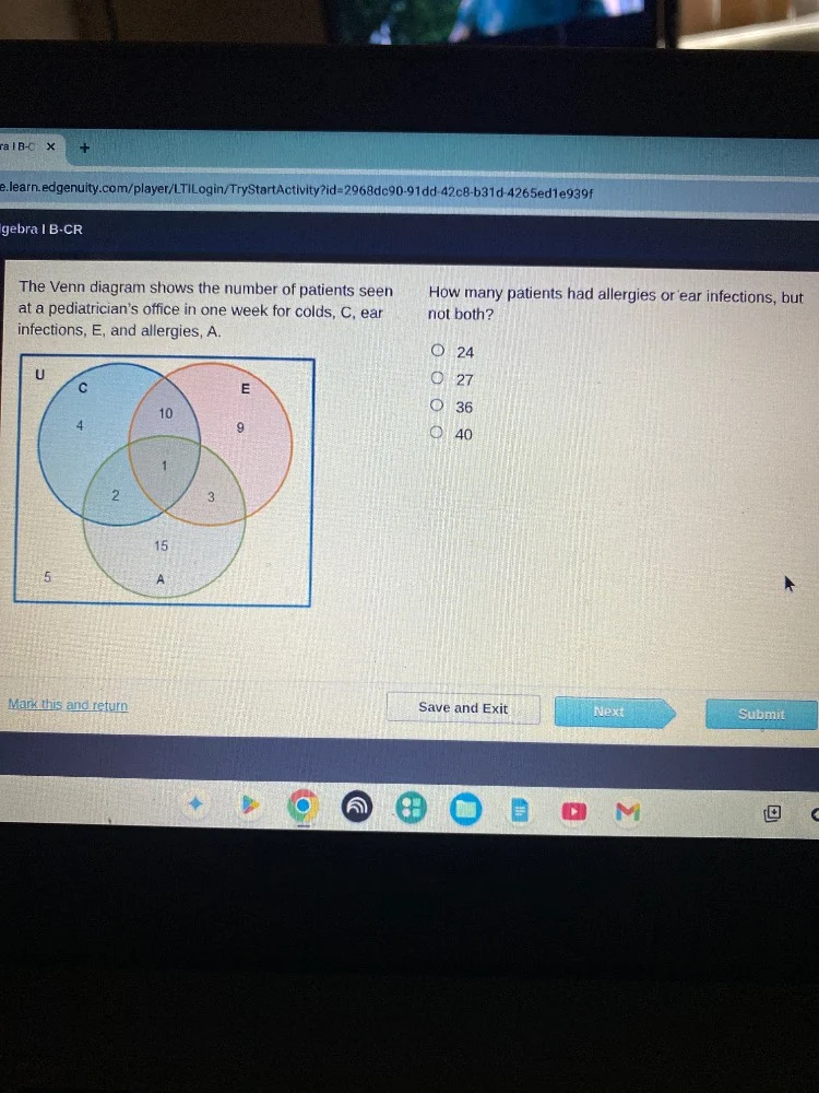 gebra i b-cr the venn diagram shows the number of patients seen at a pe…