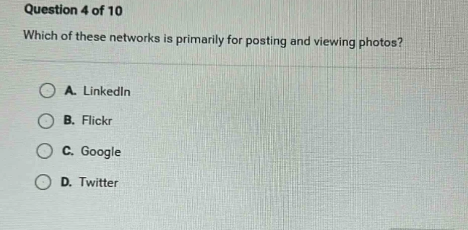 question 4 of 10 which of these networks is primarily for posting and v…
