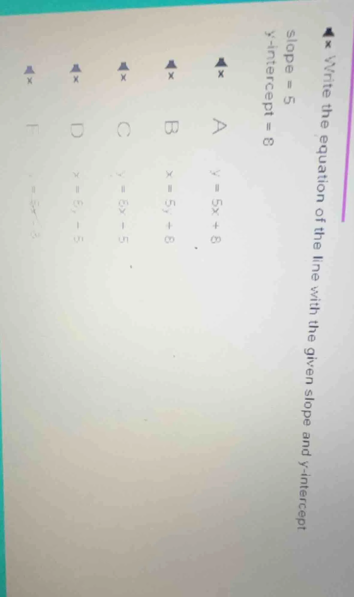 write the equation of the line with the given slope and y-intercept slo…