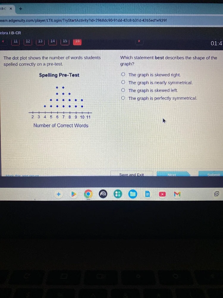 ebra i b-cr the dot plot shows the number of words students spelled cor…