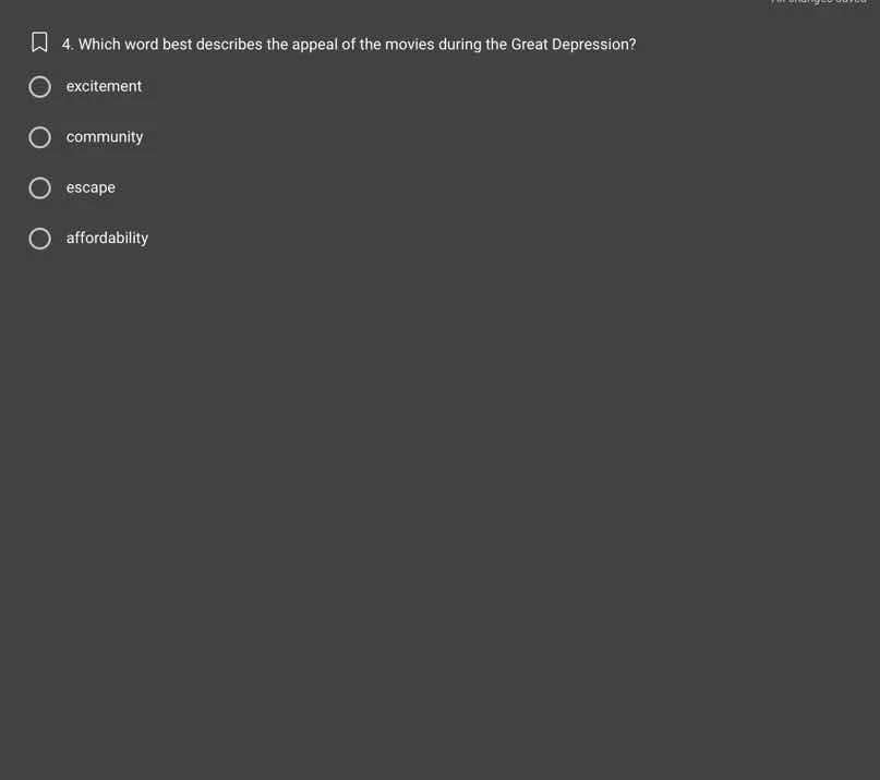 4. which word best describes the appeal of the movies during the great …