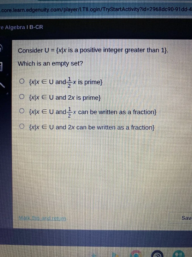 re algebra i b-cr consider u = {x|x is a positive integer greater than …