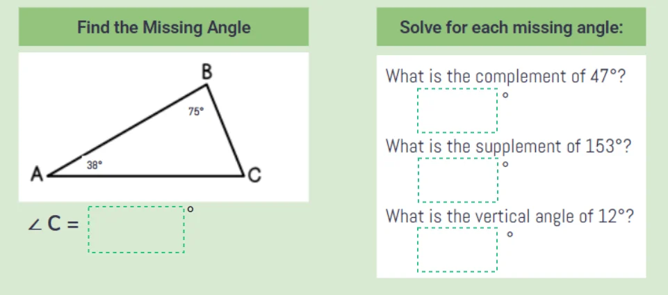 find the missing angle ∠ c = □□□□ ° solve for each missing angle: what …