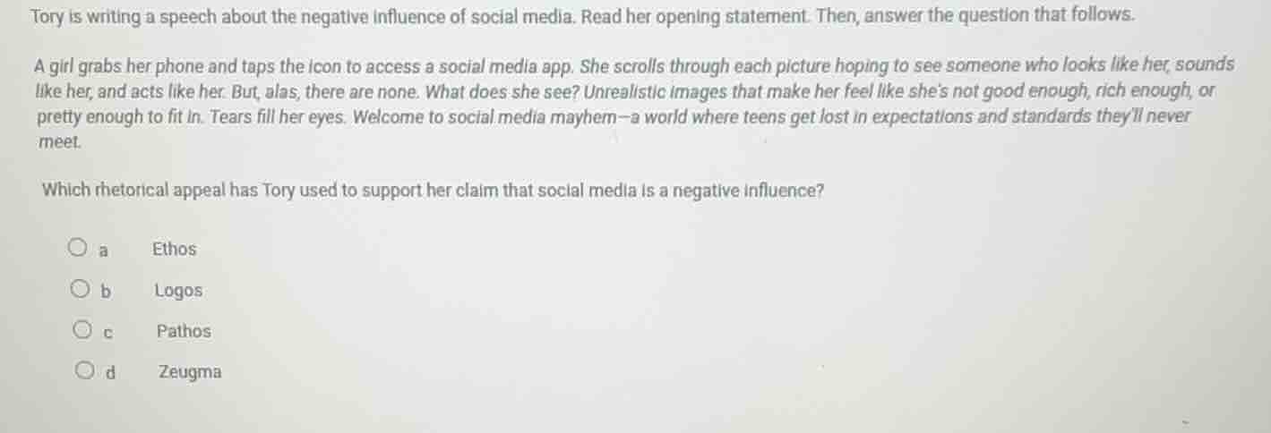 tory is writing a speech about the negative influence of social media. …