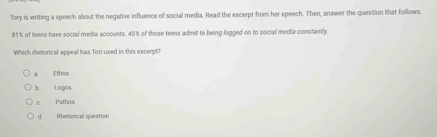 tory is writing a speech about the negative influence of social media. …