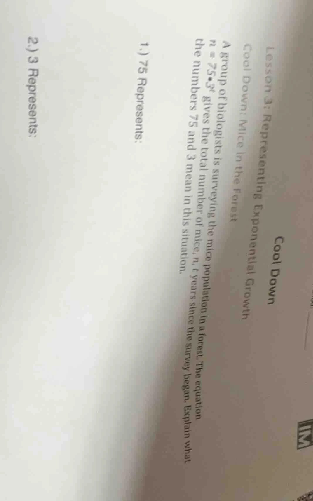 cool down lesson 3: representing exponential growth cool down: mice in …