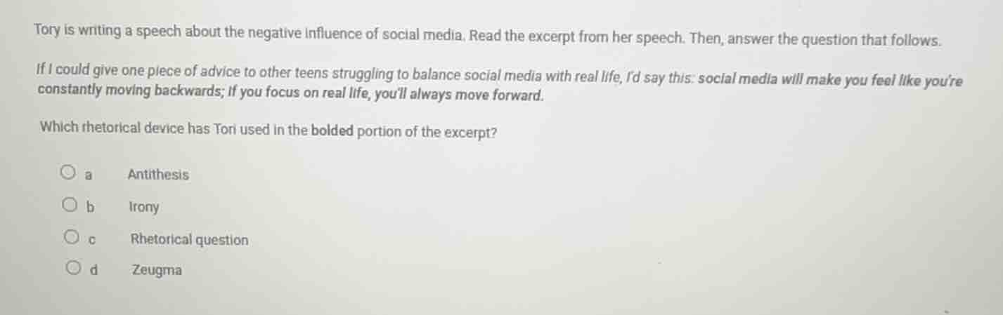 tory is writing a speech about the negative influence of social media. …