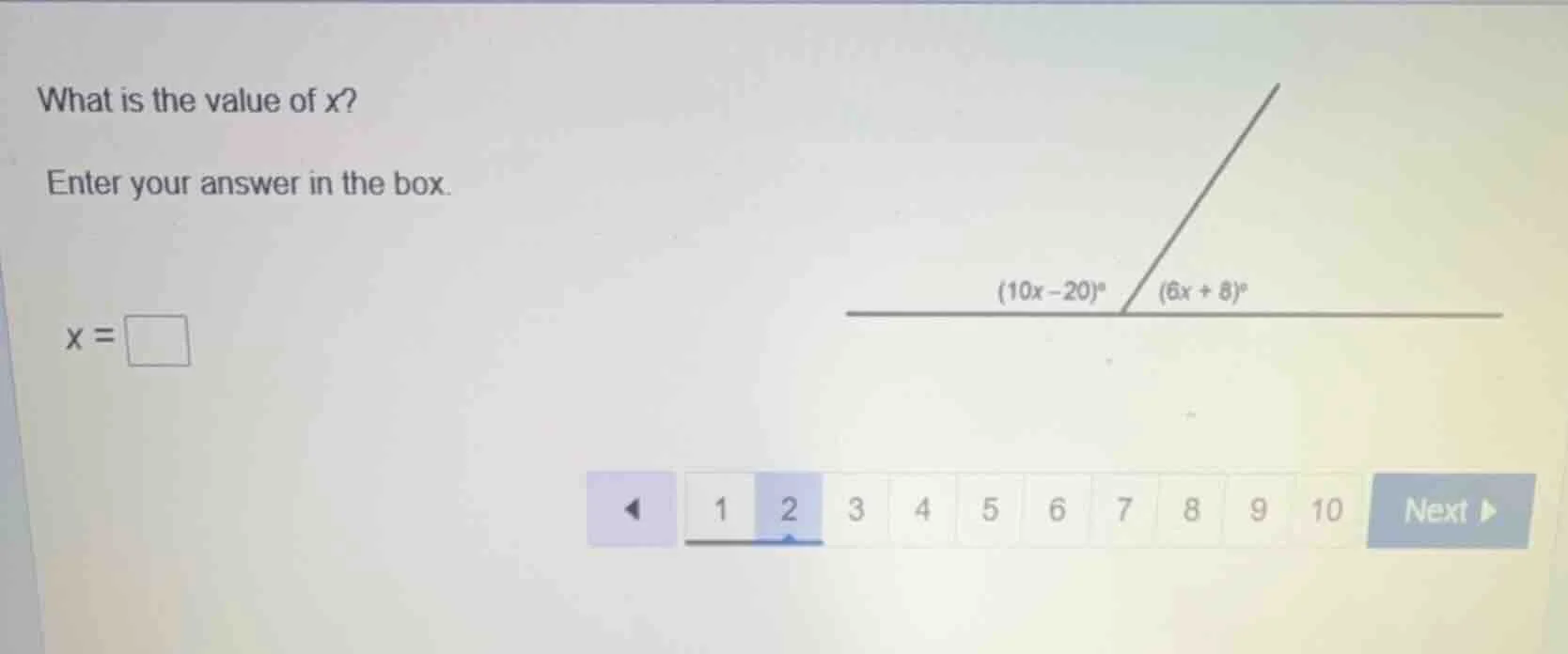 what is the value of x? enter your answer in the box. $x = \\square$ $(…