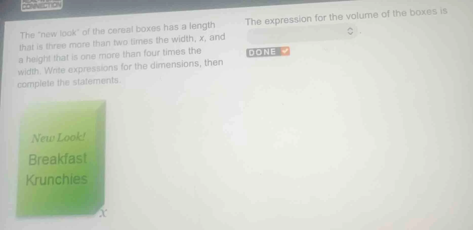 the ew look\ of the cereal boxes has a length that is three more than t…