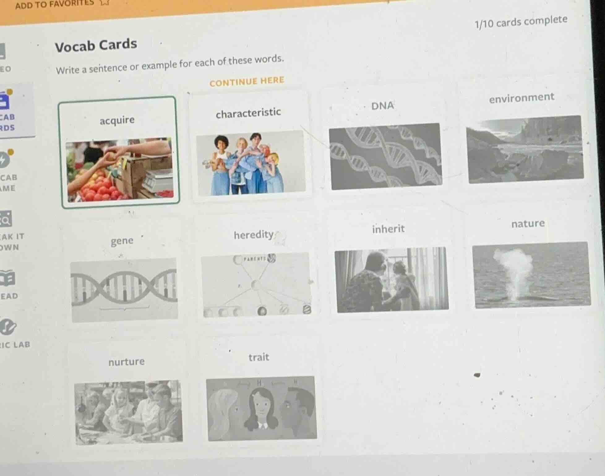 add to favorites ☆ 1/10 cards complete vocab cards write a sentence or …