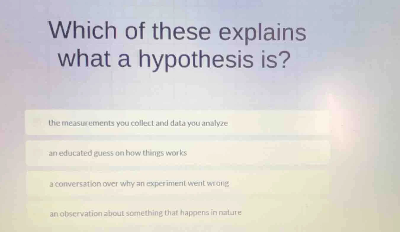 which of these explains what a hypothesis is? the measurements you coll…
