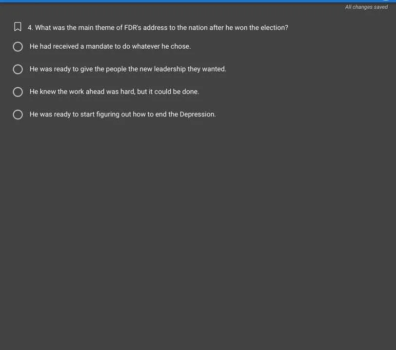 4. what was the main theme of fdrs address to the nation after he won t…