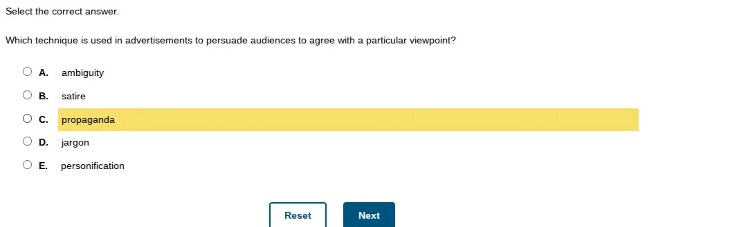 select the correct answer. which technique is used in advertisements to…