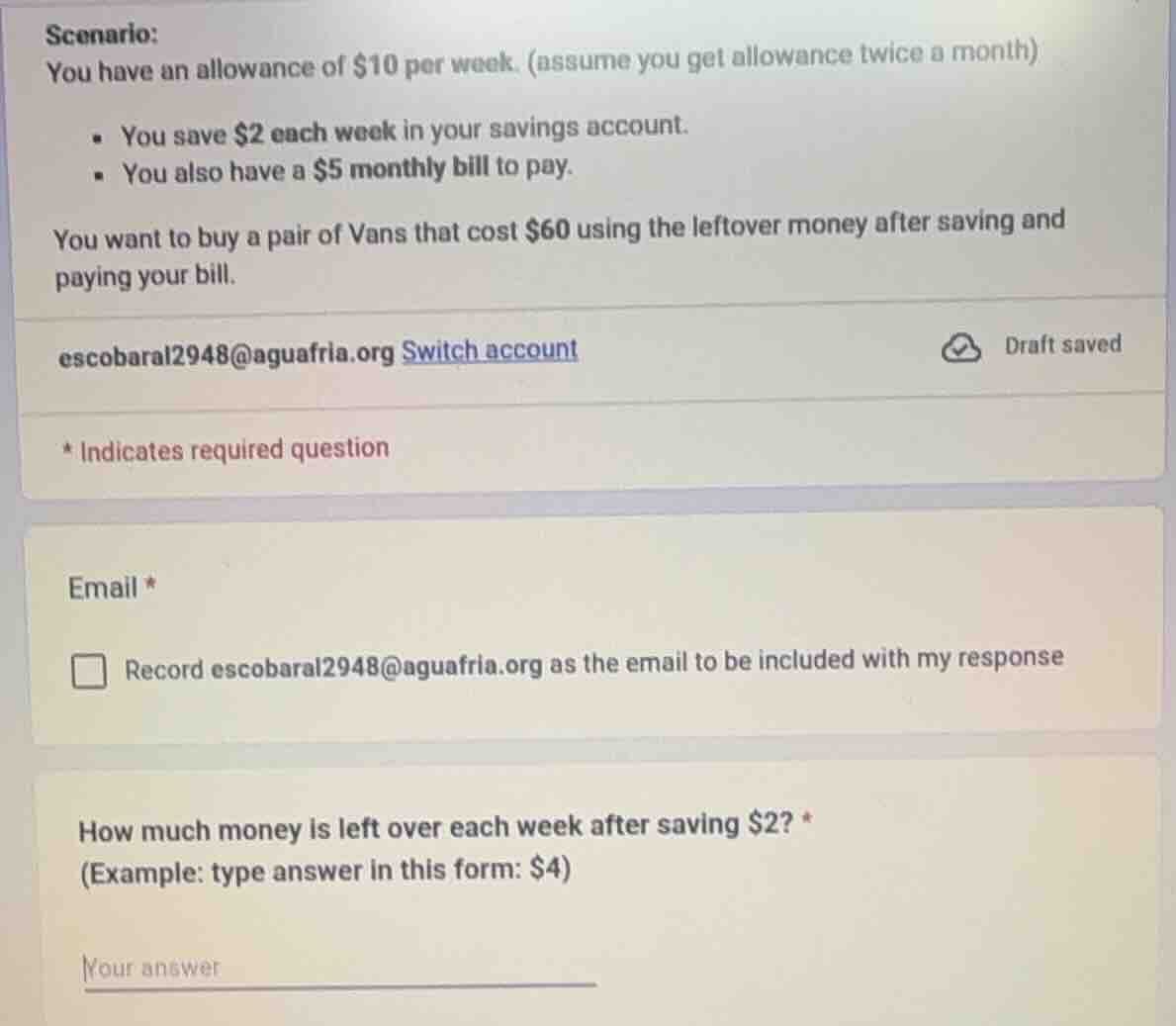 scenario: you have an allowance of $10 per week. (assume you get allowa…