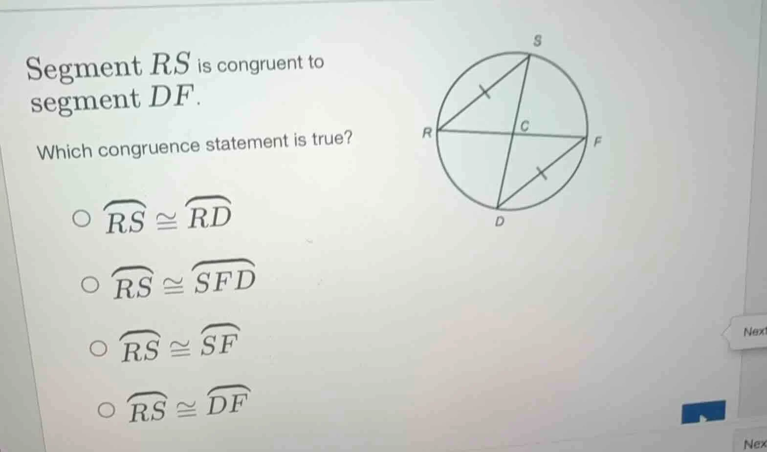 segment $rs$ is congruent to segment $df$. which congruence statement i…