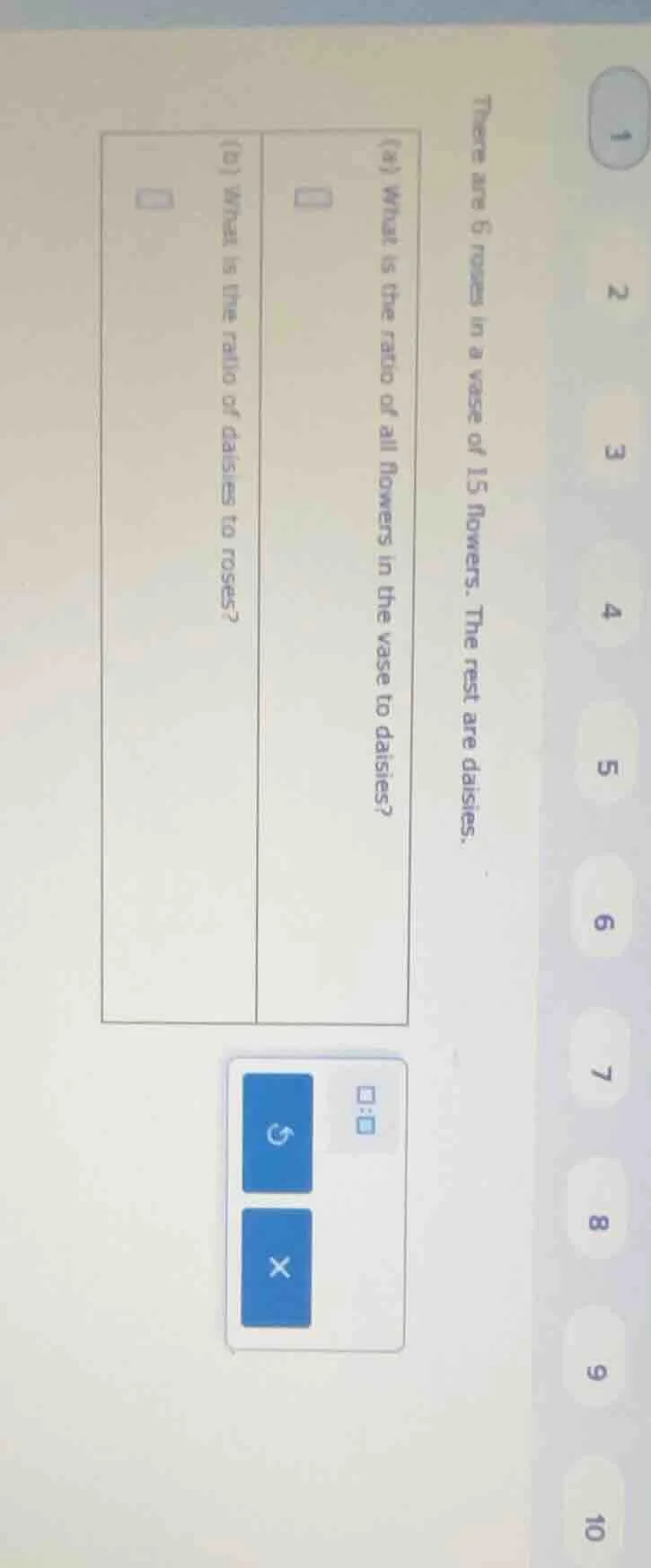 there are 6 roses in a vase of 15 flowers. the rest are daisies. (a) wh…