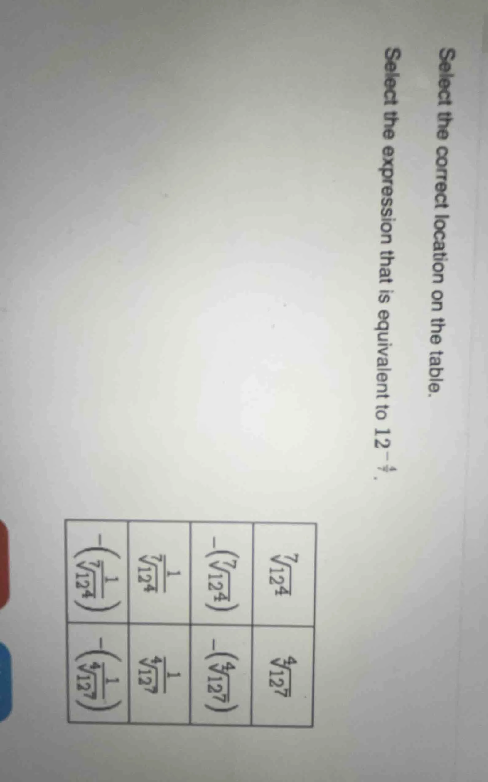 select the correct location on the table. select the expression that is…