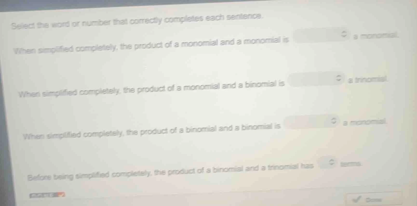 select the word or number that correctly completes each sentence. when …