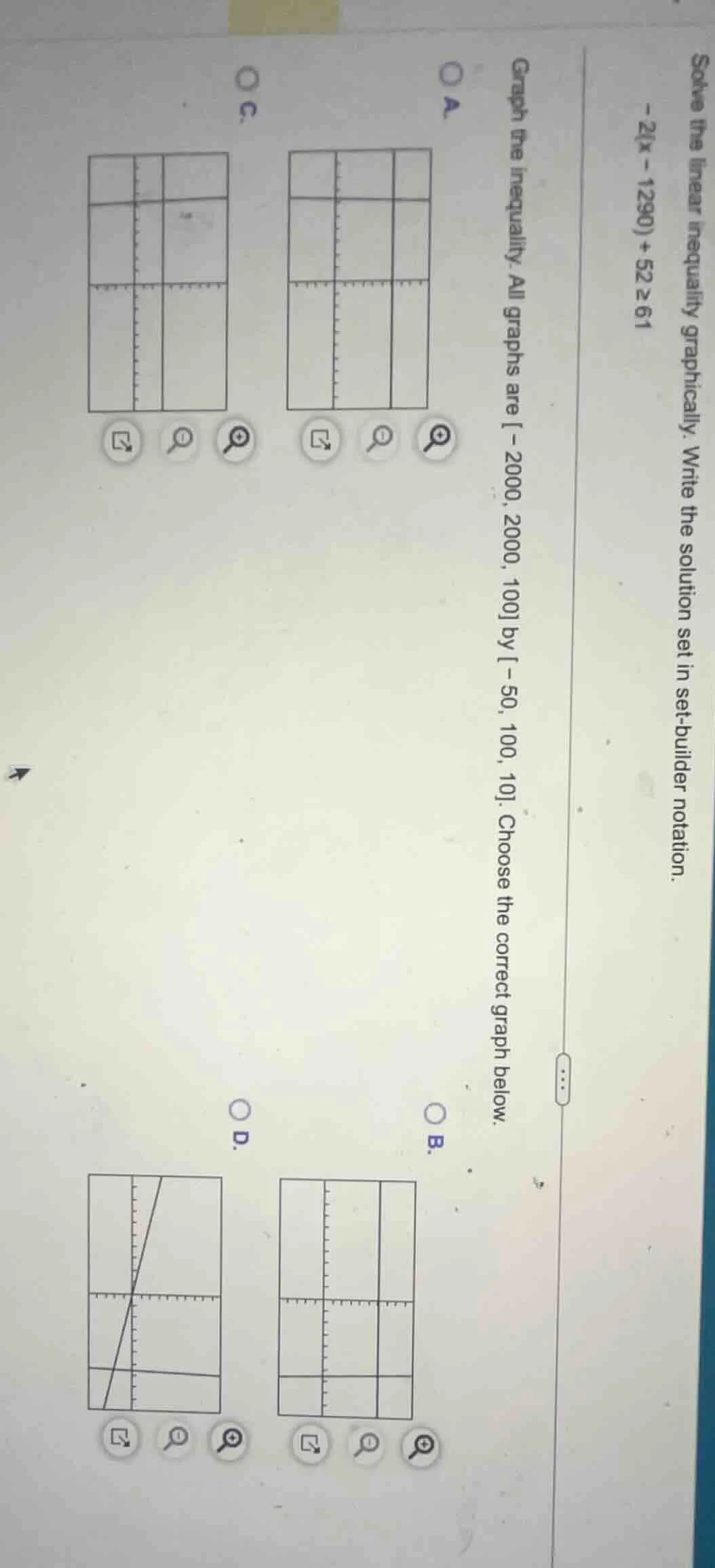 solve the linear inequality graphically. write the solution set in set-…
