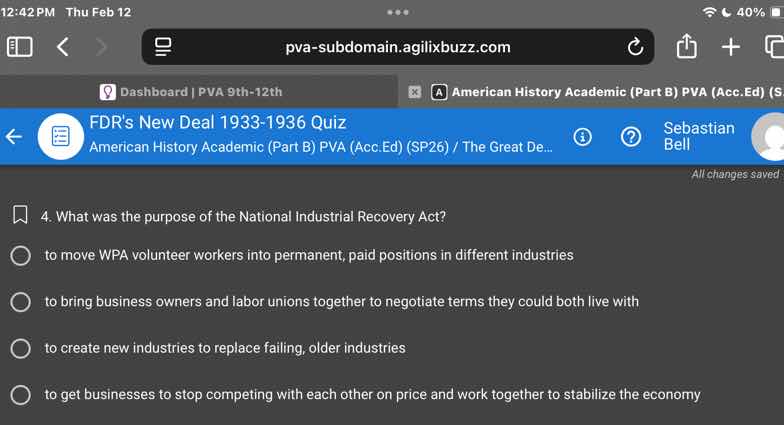 fdrs new deal 1933-1936 quiz american history academic (part b) pva (ac…
