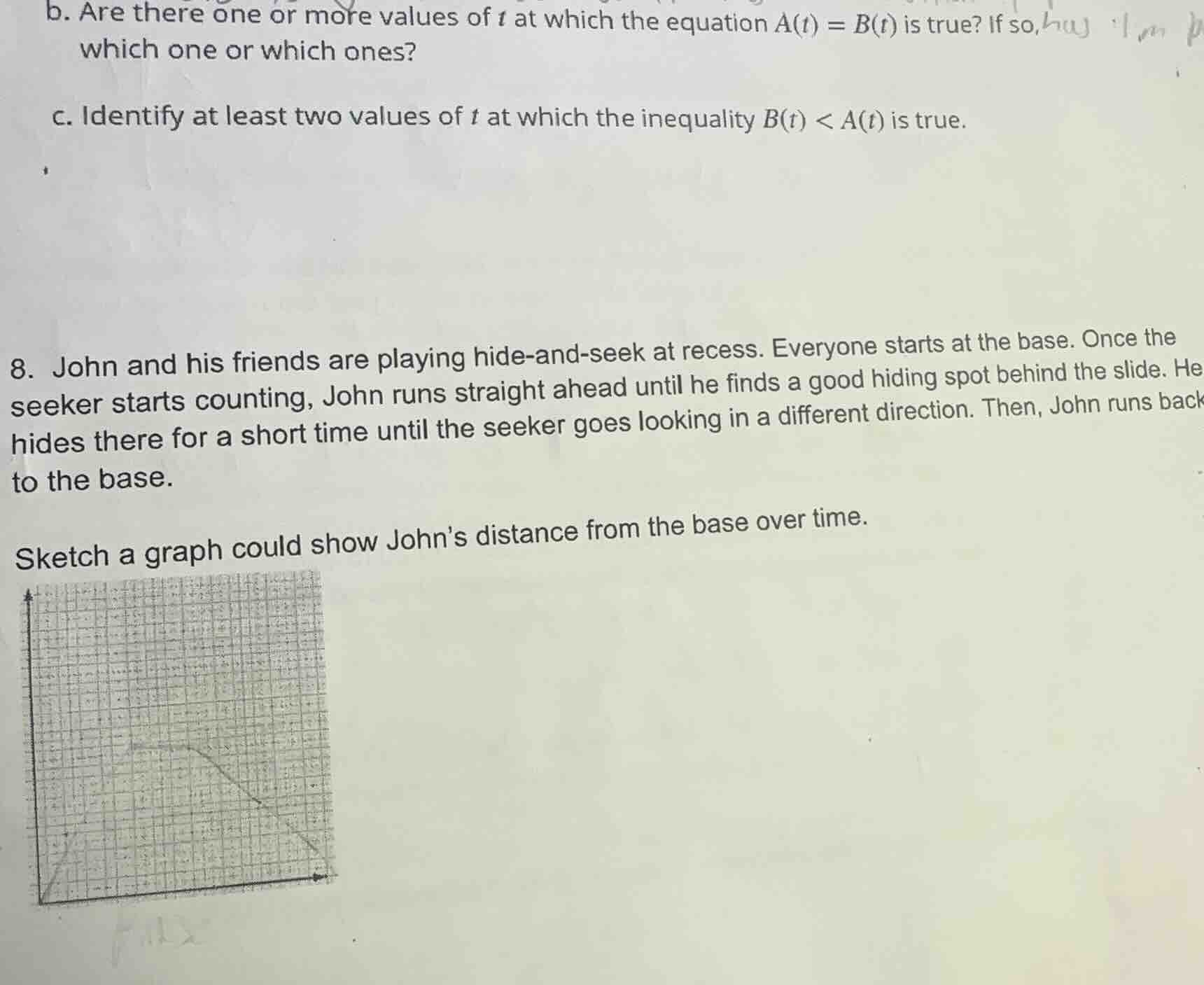 b. are there one or more values of $t$ at which the equation $a(t) = b(…