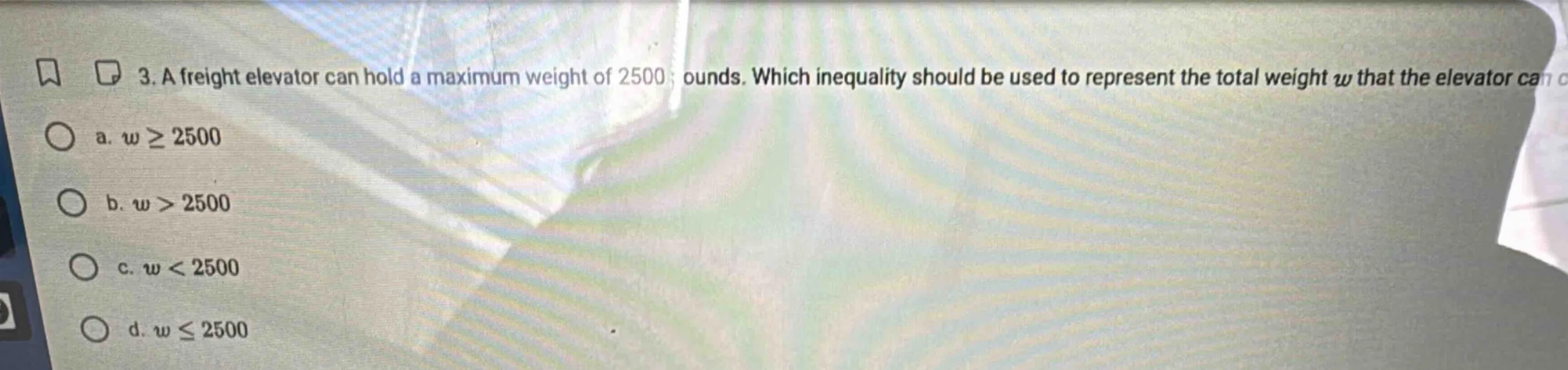3. a freight elevator can hold a maximum weight of 2500 pounds. which i…
