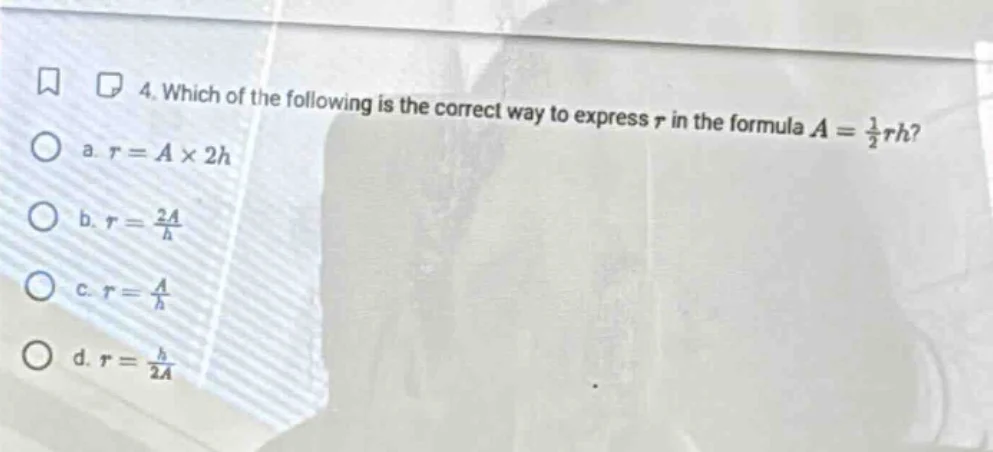4. which of the following is the correct way to express $r$ in the form…
