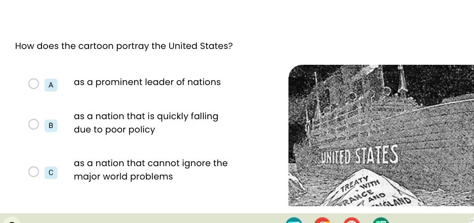 how does the cartoon portray the united states? a as a prominent leader…