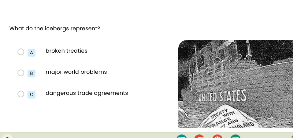 what do the icebergs represent? a broken treaties b major world problem…