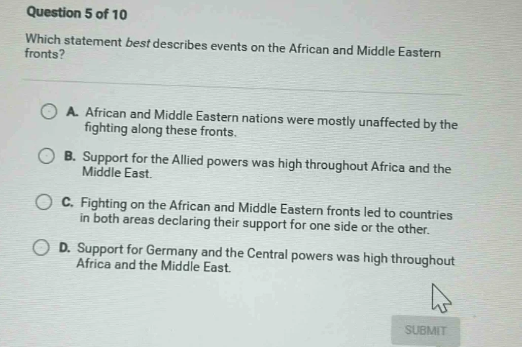 question 5 of 10 which statement best describes events on the african a…