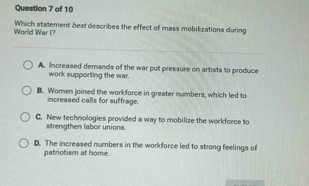 question 7 of 10 which statement best describes the effect of mass mobi…