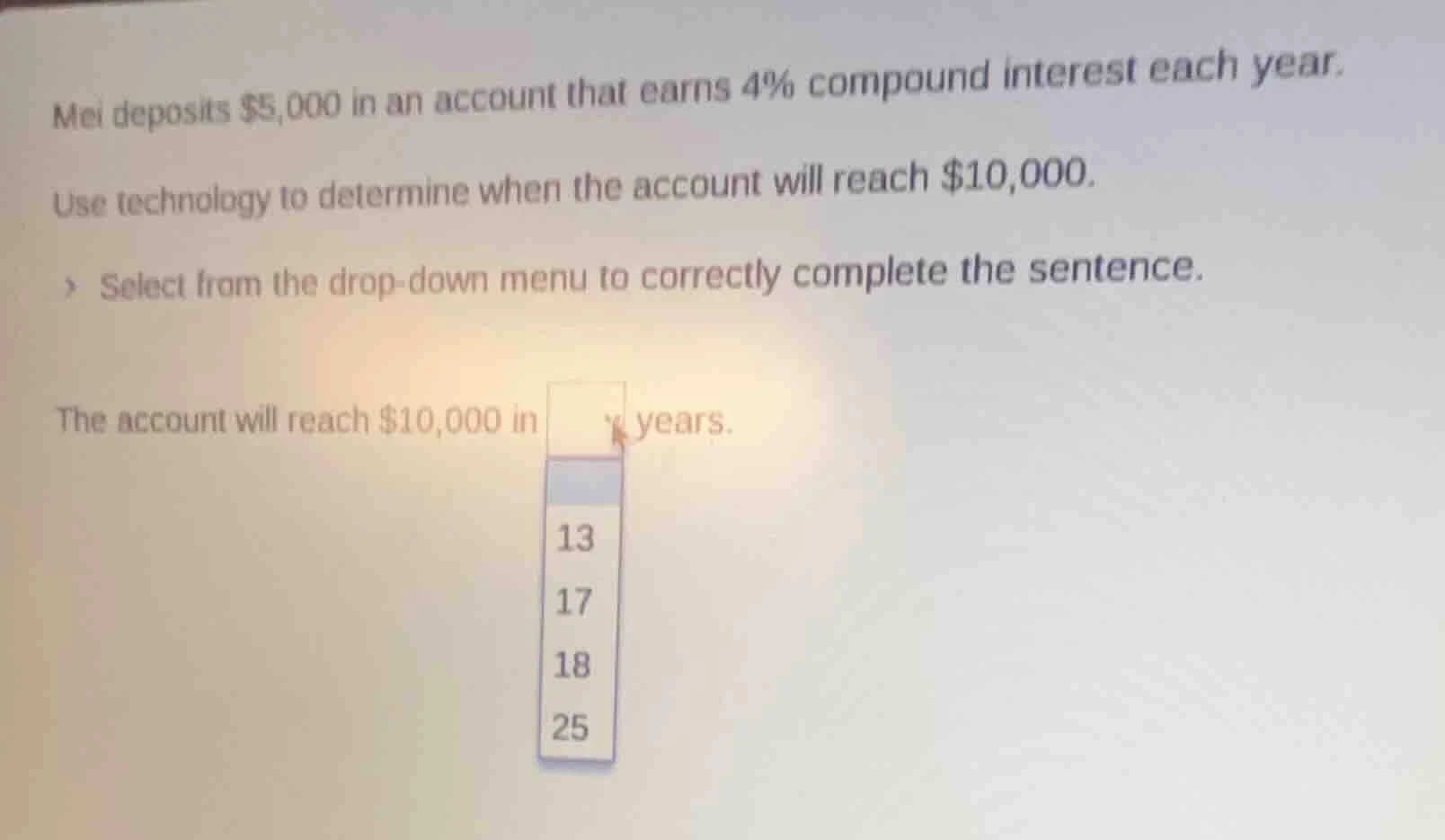 mei deposits $5,000 in an account that earns 4% compound interest each …