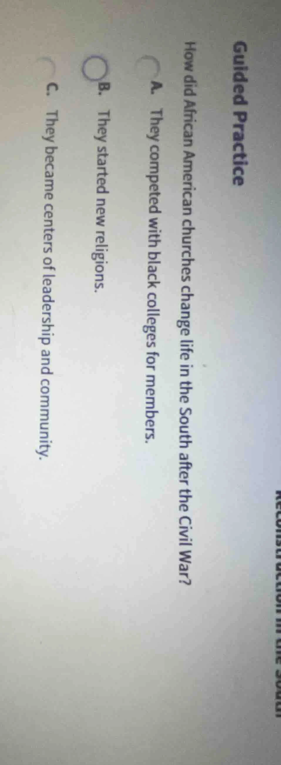 guided practice how did african american churches change life in the so…