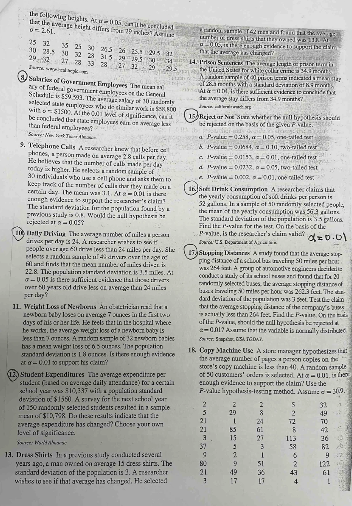 the following heights. at $alpha=0.05$, can it be concluded that the av…
