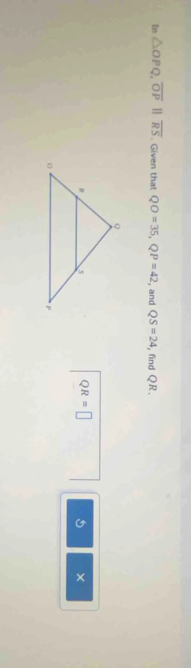 in $\triangle opq$, $overline{op} parallel overline{rs}$. given that $q…