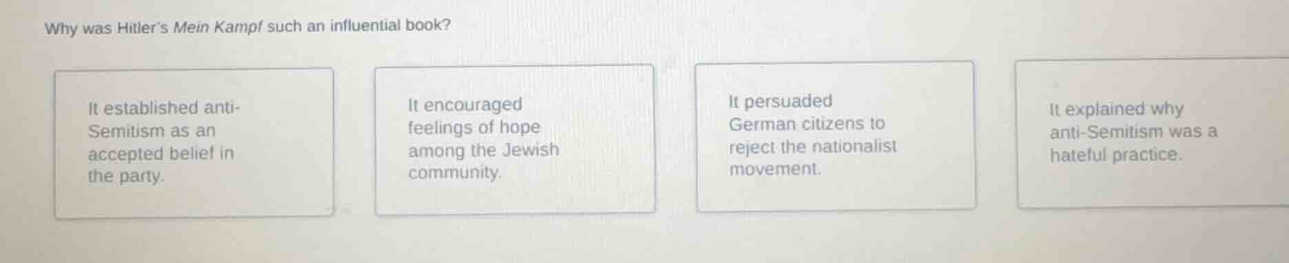 why was hitlers mein kampf such an influential book? it established ant…