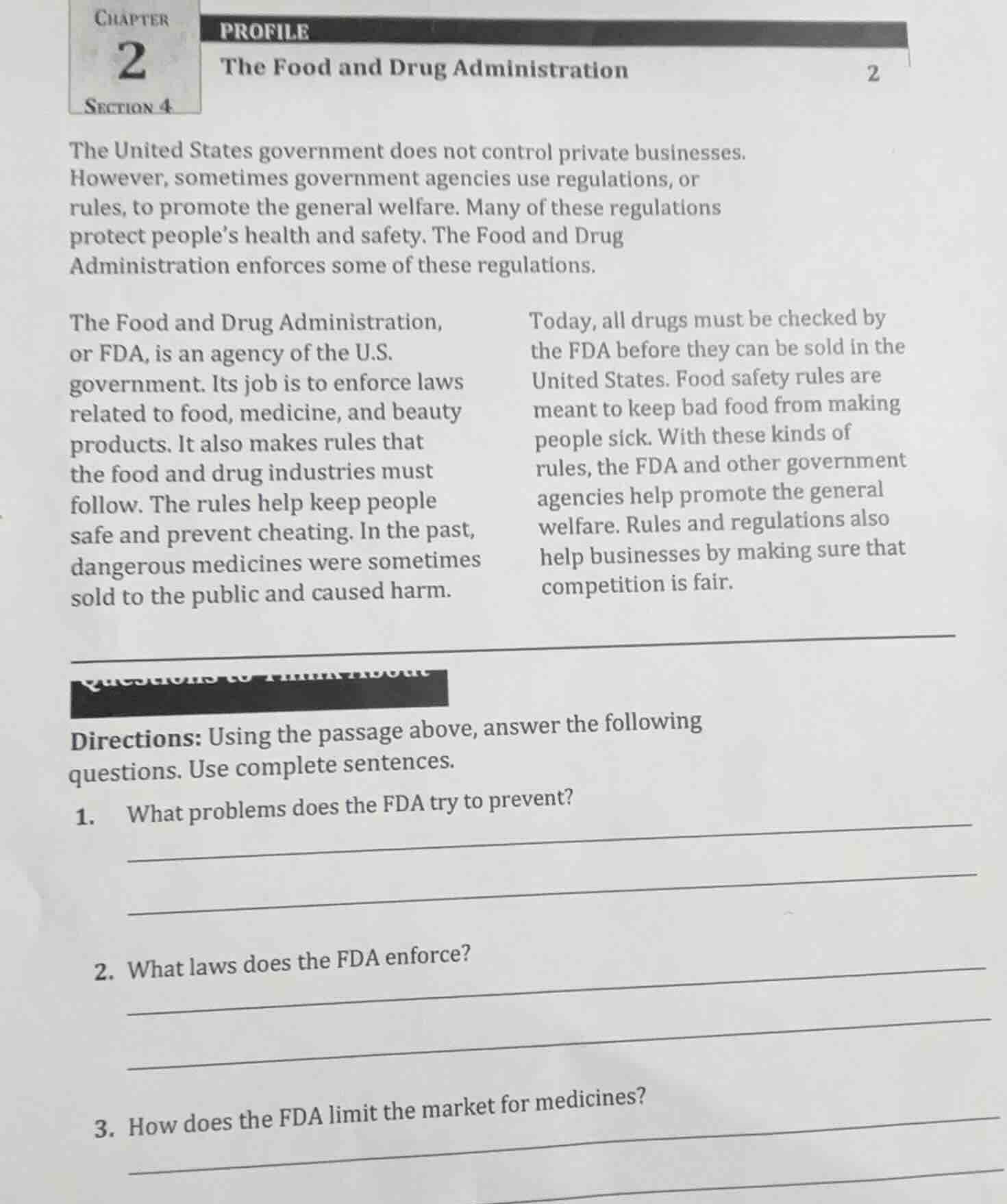 chapter 2 section 4 profile the food and drug administration 2 the unit…